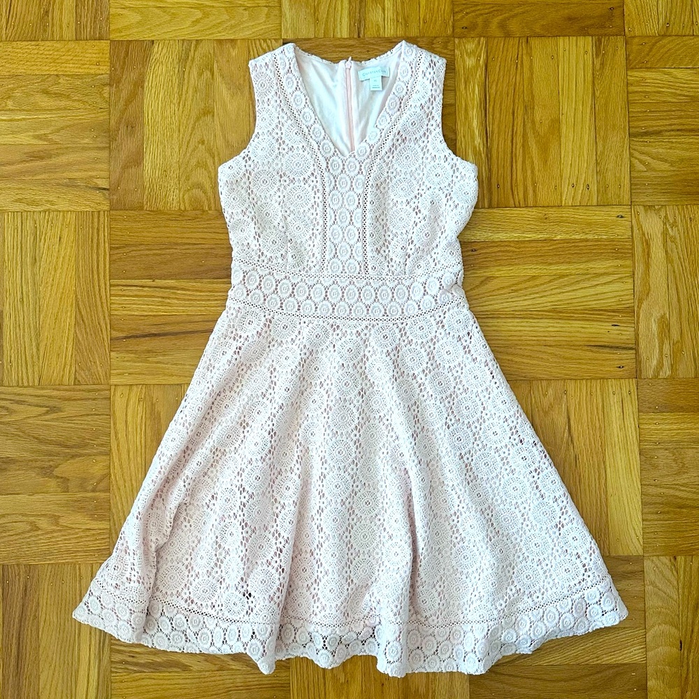 Charter Club Fit & Flare Pink Crochet Dress sz PS